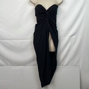 OW black linen twist front strapless coverup dress size XS EUC